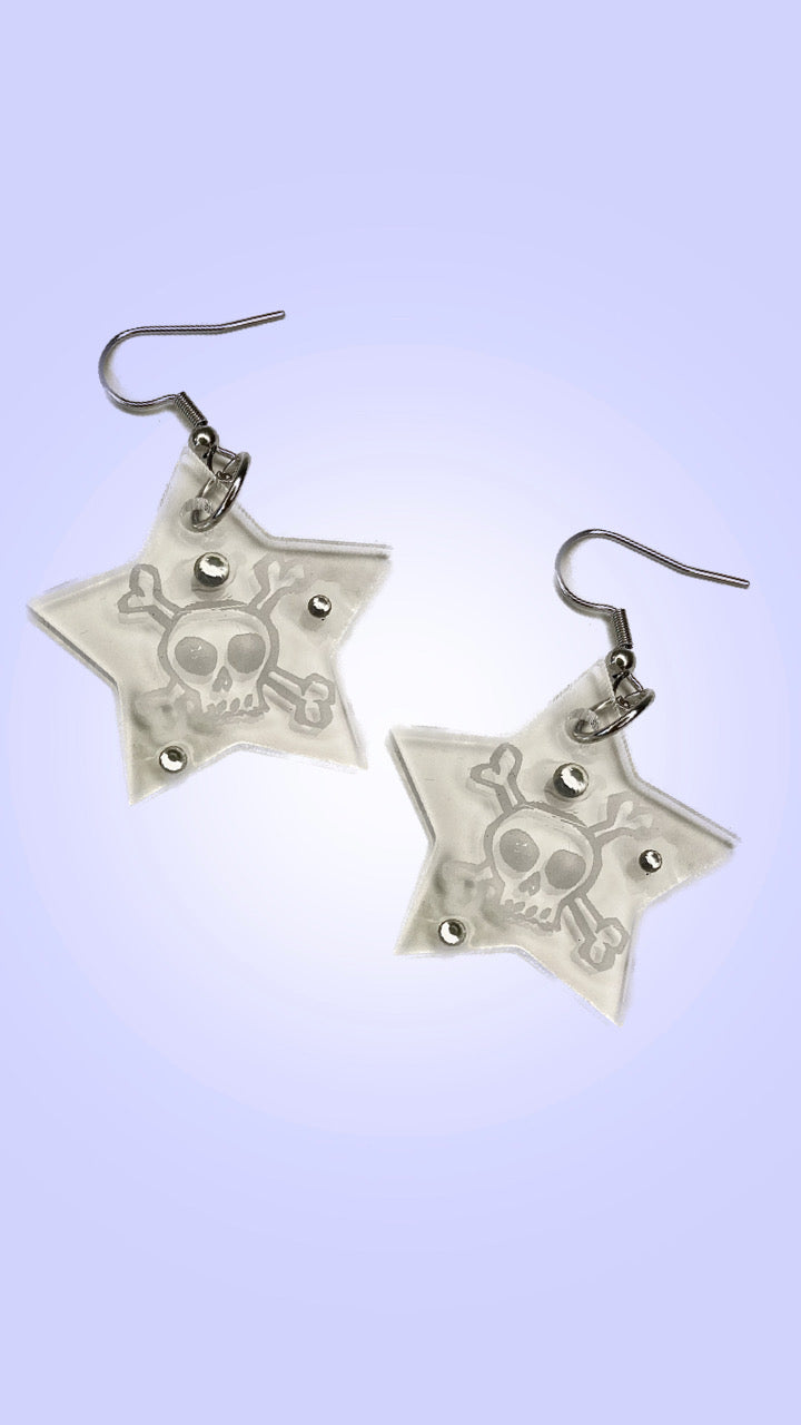 rhinestone skull clear acrylic earrings