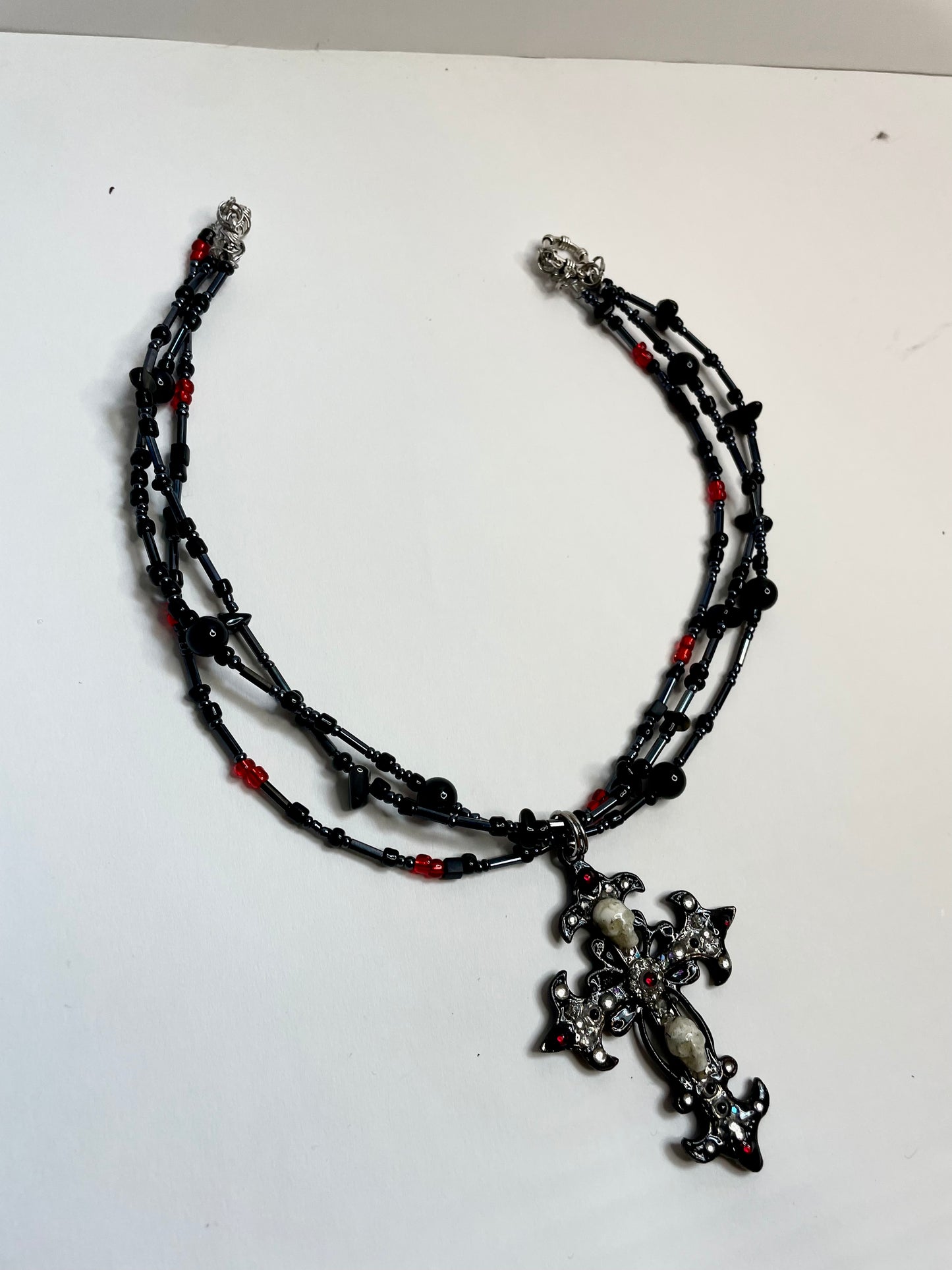 reaper triple layer rhinestone cross choker