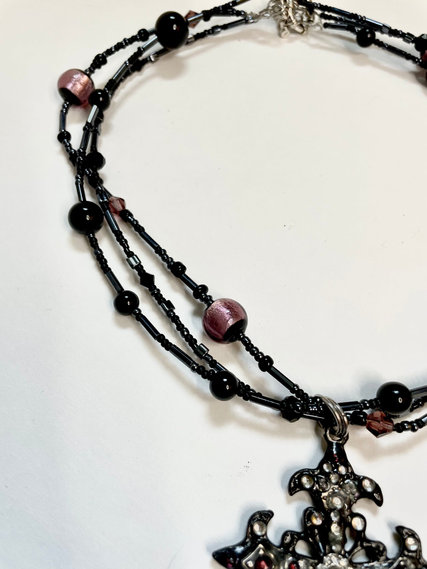 dense triple layer rhinestone cross choker