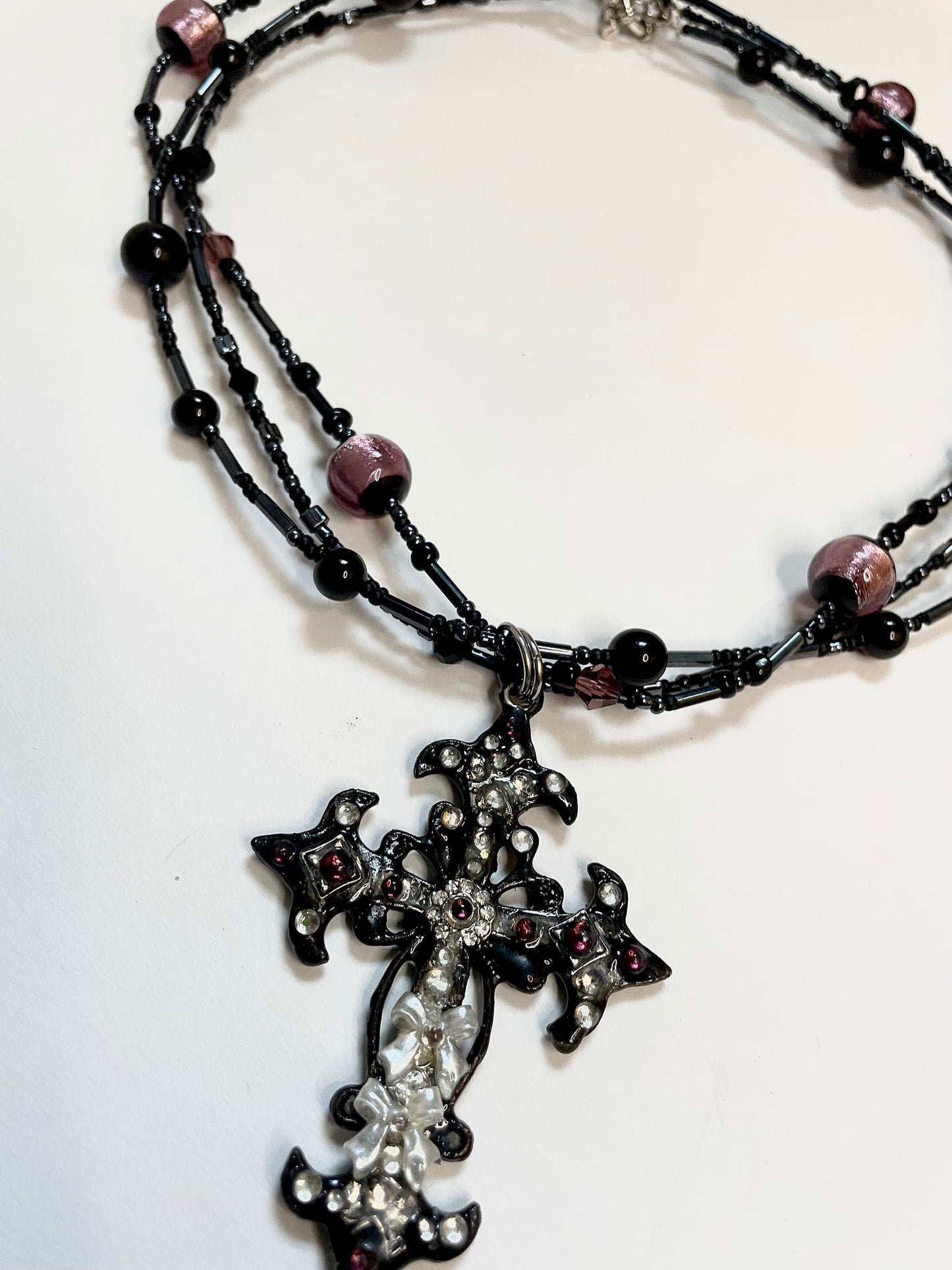 dense triple layer rhinestone cross choker