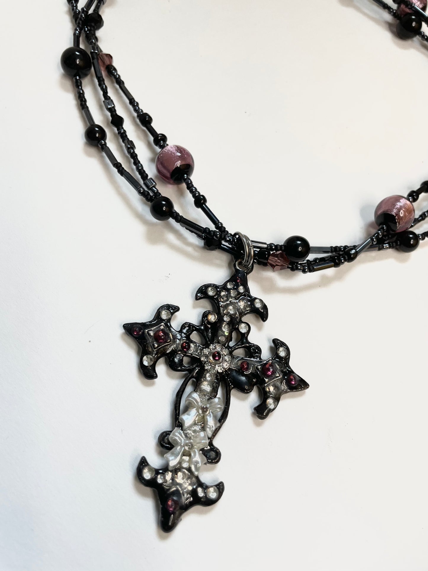 dense triple layer rhinestone cross choker