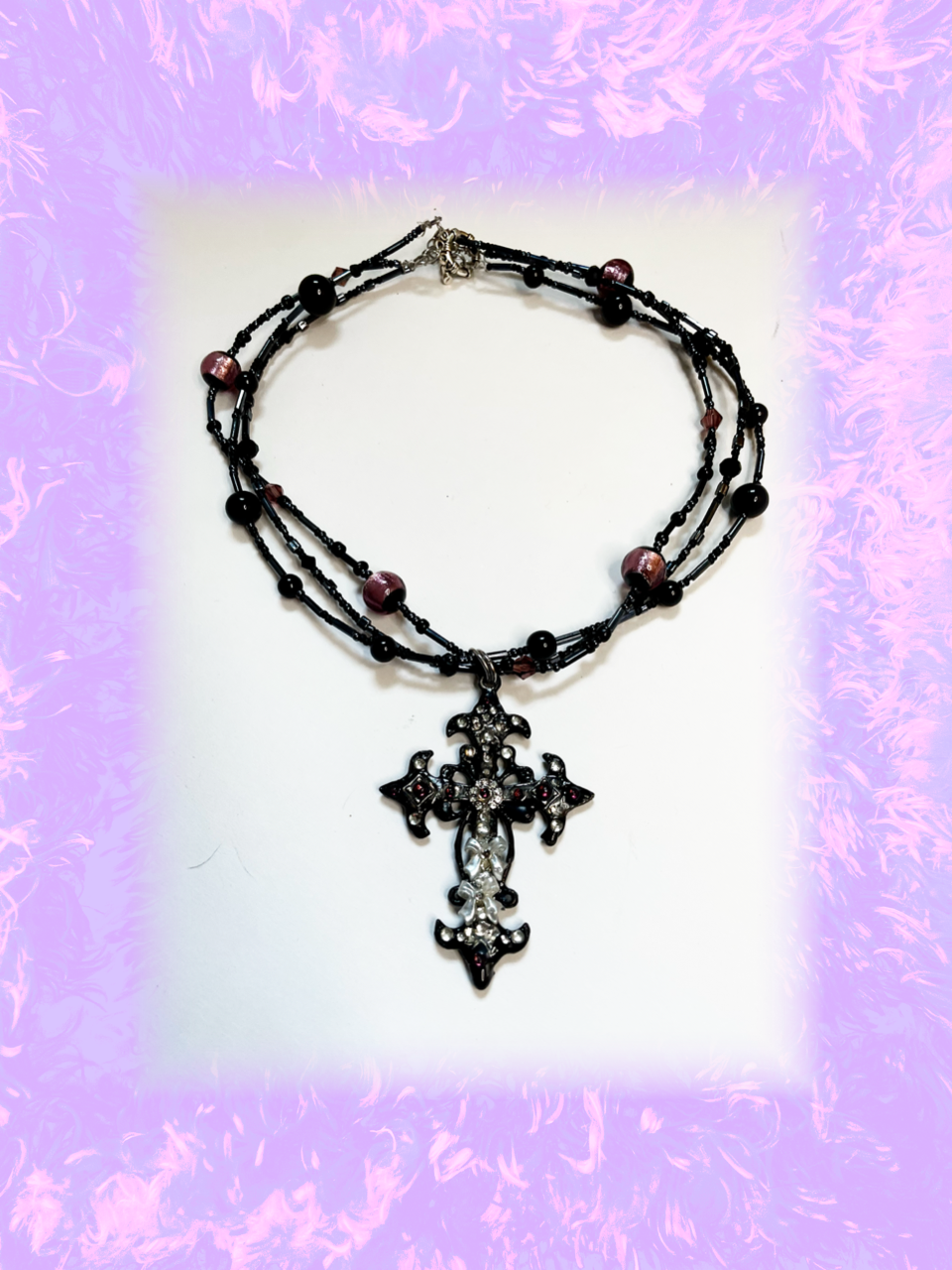dense triple layer rhinestone cross choker