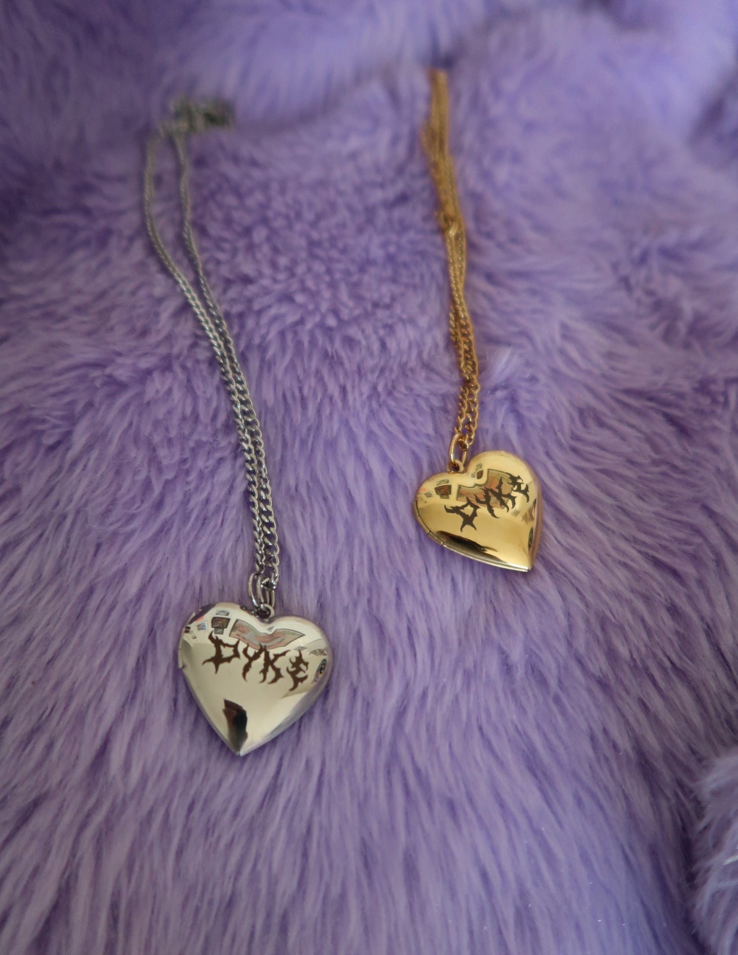 silver and gold stainless steel dyke heart lockets