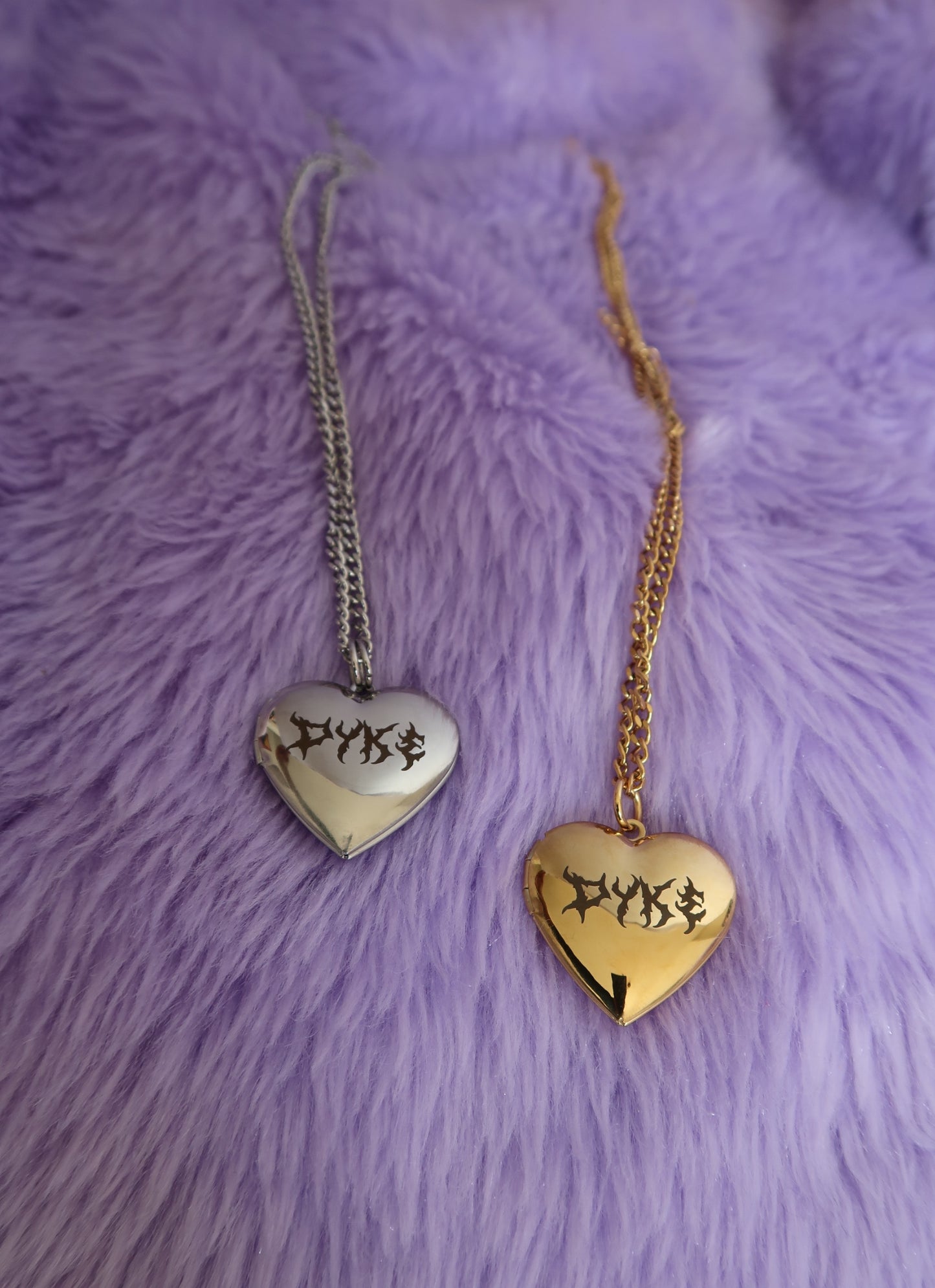 silver and gold stainless steel dyke heart lockets