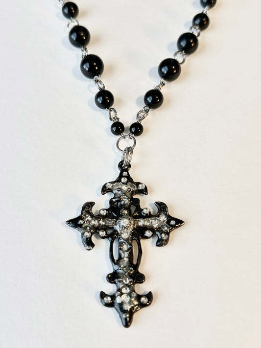 thrash 002 black beaded cross choker