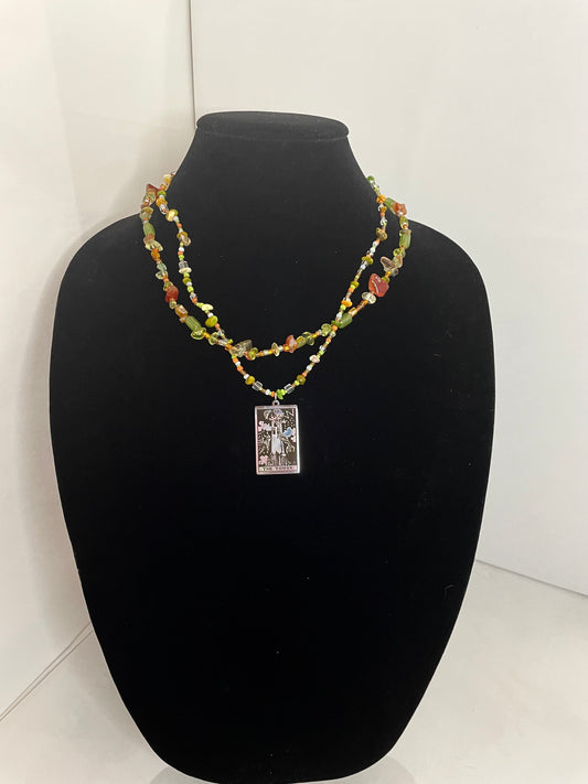 tower tarot card necklace - orange + lime