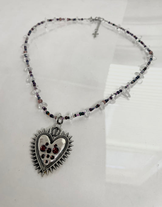 spiked heart beaded necklace v.3