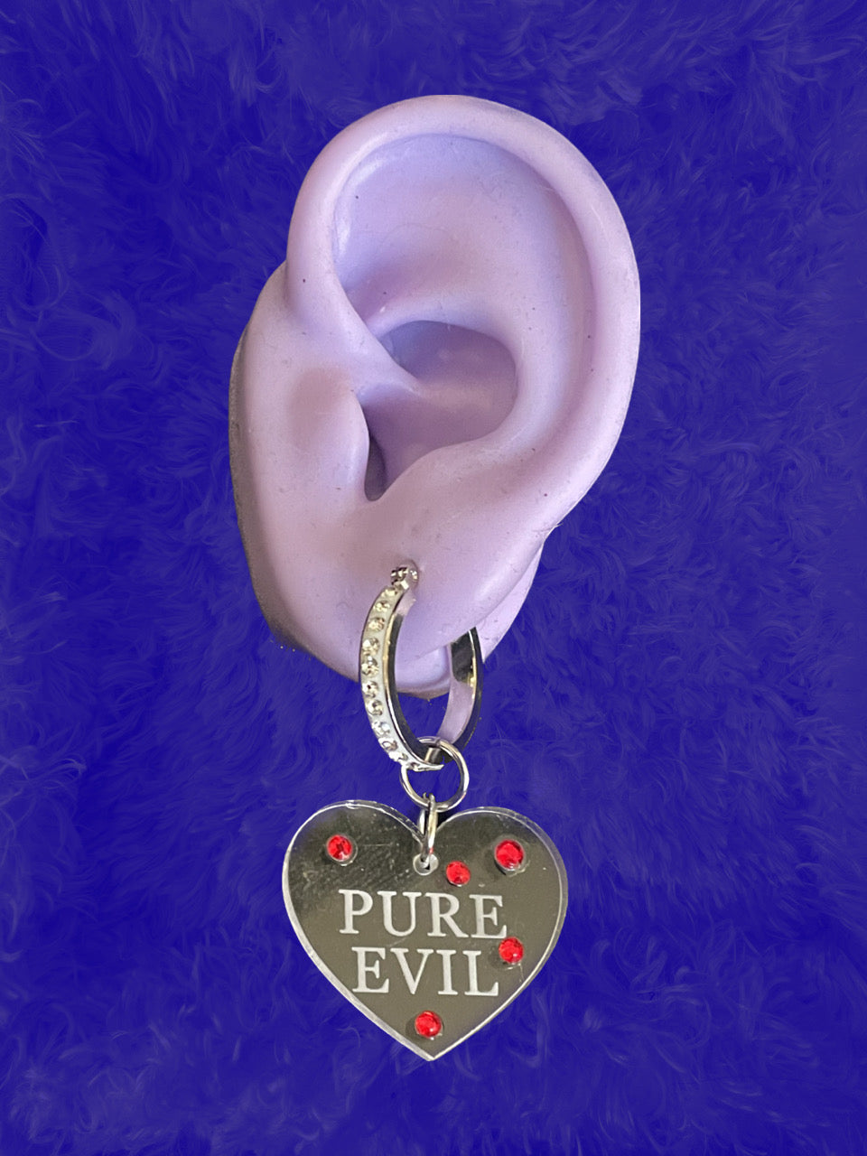 "pure evil" rhinestone hoop earrings