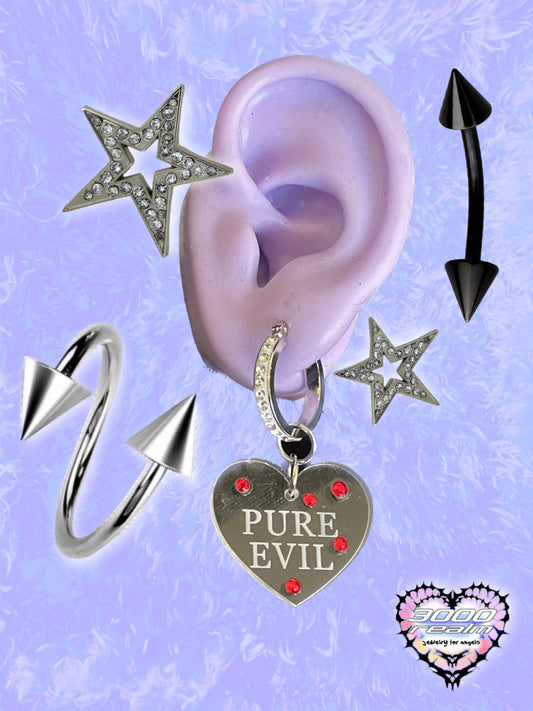 "pure evil" rhinestone hoop earrings