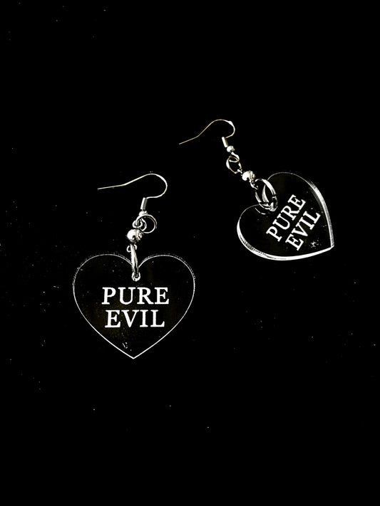 pure evil acrylic heart earrings