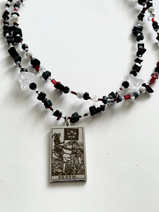 death tarot card necklace - blood + crystal
